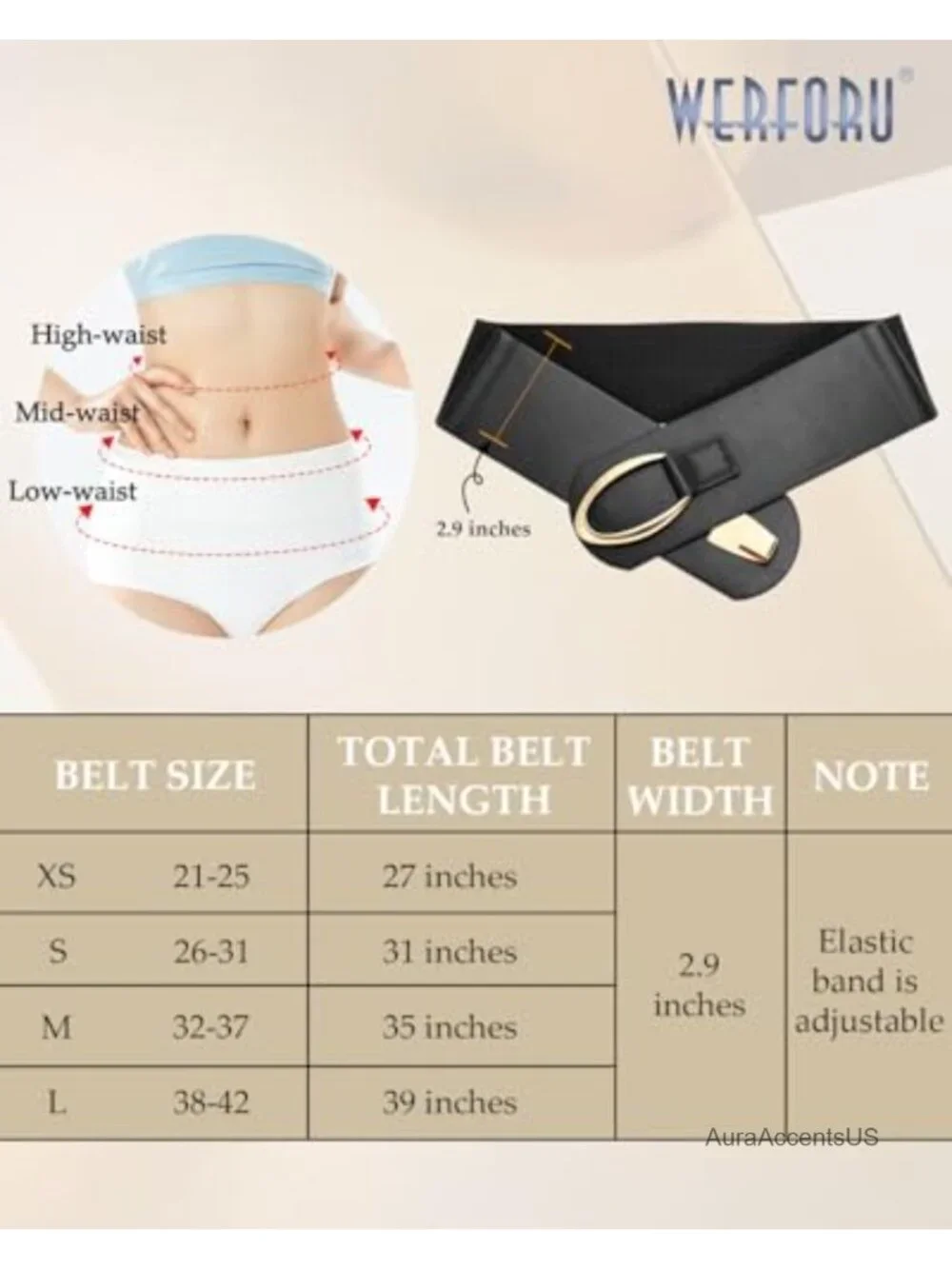 Women Wide Faux Leather Elastic Belt with Gold Buckle for Dresses